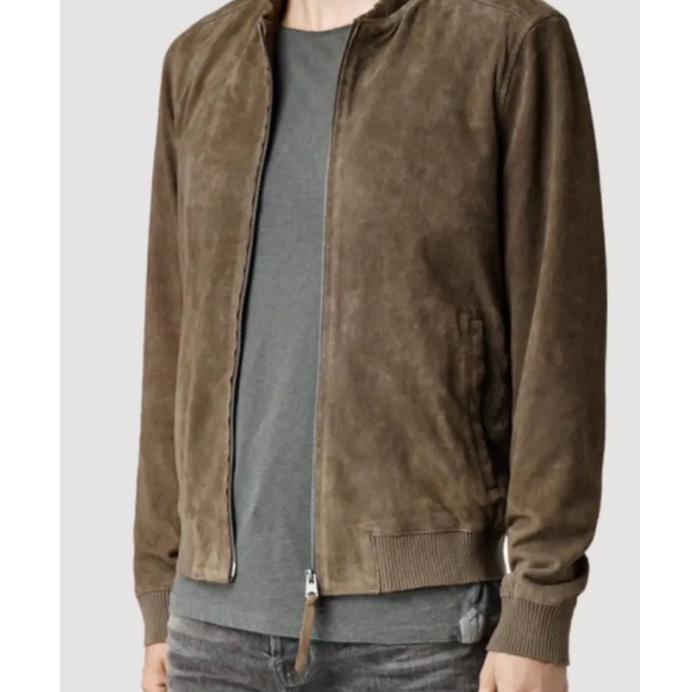 Men's All Saints Lorimer Brown Suede Bomber Jacket